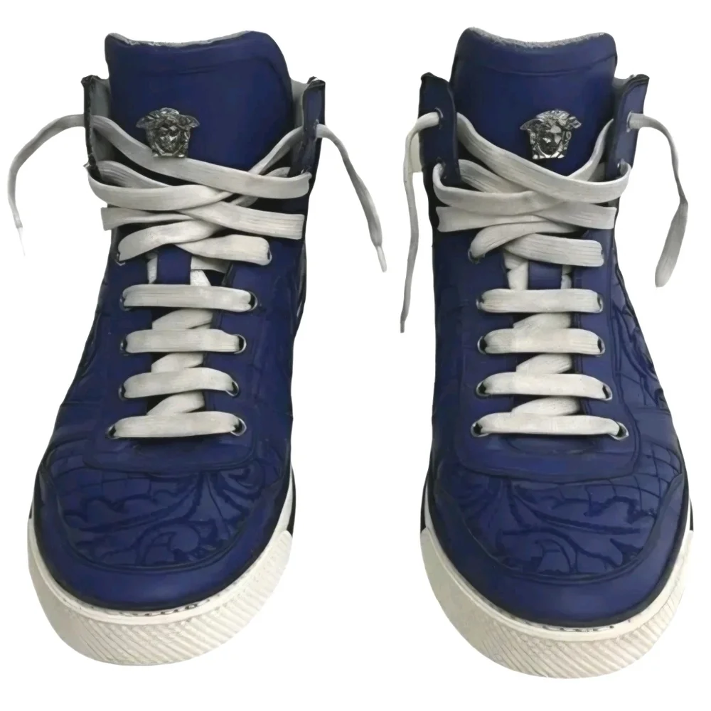 RARE Versace Blue Quilted Leather HighTop Trainers EU 43 Men's US Size 10 (EUC) - Picture 2 of 13